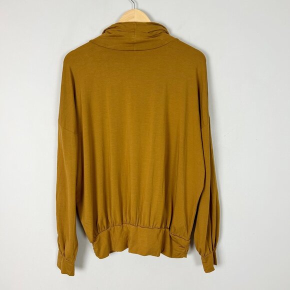 Garnet Hill Jersey Stretch Knit Cowl Neck Long Sleeve Top Golden Yellow Size Lar - Picture 3 of 4